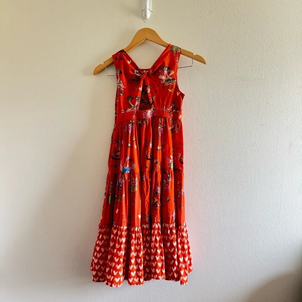 Stella McCartney Orange Flamingo Heart Tiered Dress in size 8 YR Girls